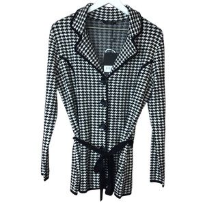 Cyrus Knits Black White Houndstooth Button Belted Jacket Women Sz M Nwt